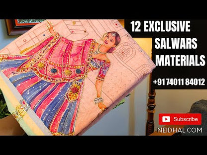 Blue sober patola digital printed silk cotton unstitched salwar material, patch work on daman(thin fabric, lining needed)rani pink silk cotton bottom, patola printed silk cotton dupatta. CODE AP250911