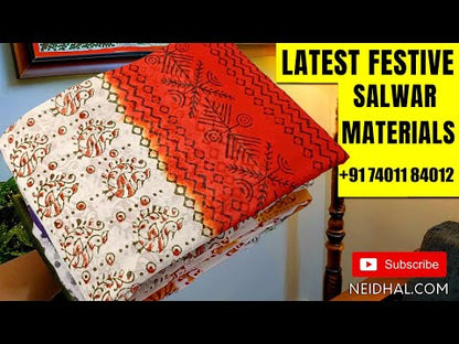 Maroon premium south handloom cotton unstitched salwar material (lining needed) zari weaving border on yoke, bottle green handloom cotton bottom,  dual shade handloom cotton dupatta. DC252503