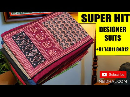 Light peach abstract printed semi linen unstitched salwar material, hand embroidered on yoke& front(lining needed)matching lining provided, NO BOTTOM, floral printed semi linen dupatta with hand work. CODE JA251308