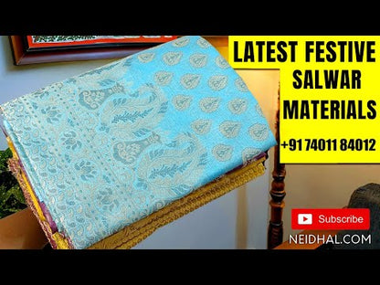 Black Maheshwari silk cotton unstitched salwar material(lining needed) double side border, black cotton bottom, Maheshwari silk cotton full length dupatta. DC252710