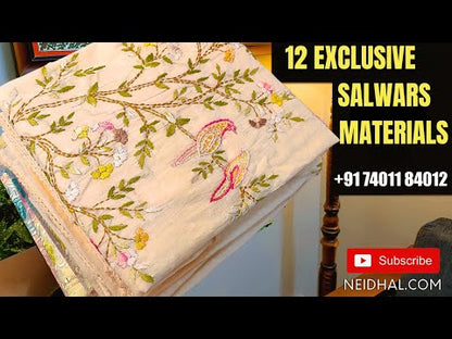 Reddish maroon bandhini printed premium organza unstitched salwar material, heavy thread& bead work on yoke, lace work on daman(thin fabric, lining needed)matching spun cotton bottom, pure chiffon dupatta with lace tapings. CODE MR251404