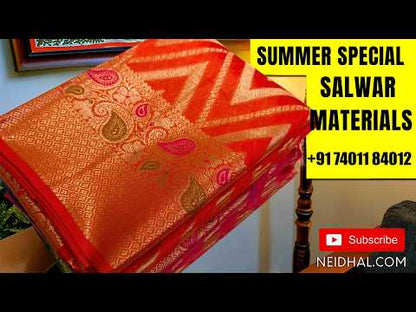 Dual shaded blue premium benarasi silk cotton unstitched salwar material,rich weaving all over, rich meenakari & weaving daman,(lining needed) silk cotton bottom,rich weaving & meenakari on  soft silk cotton dupatta with borders. OC260104