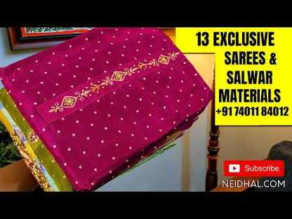 Light mehandhi yellow floral printed soft cotton unstitched salwar material, lace work on daman(lining optional)zigzag printed cotton bottom, block printed fancy super net dupatta(REQUIRES TAPINGS). CODE MY250722