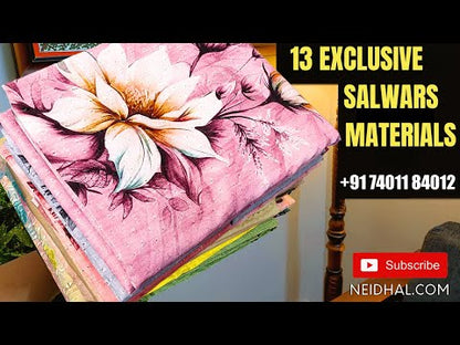 Pastel blue printed pure kantha cotton unstitched salwar material, embroidered on yoke(lining optional)matching lining provided, NO BOTTOM, printed soft silk cotton dupatta. CODE FB251714