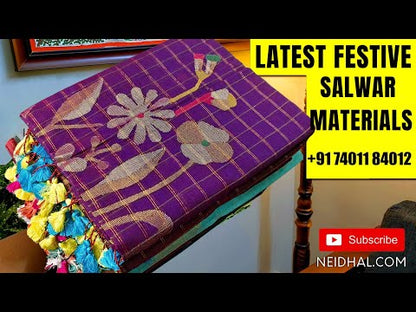 Dark maroon South handloom cotton unstitched salwar material, thread woven borders  (Lining Needed) hand block printed kalamkari pure cotton bottom and mul cotton full length Dupatta (TAPINGS NEEDED). SP252517