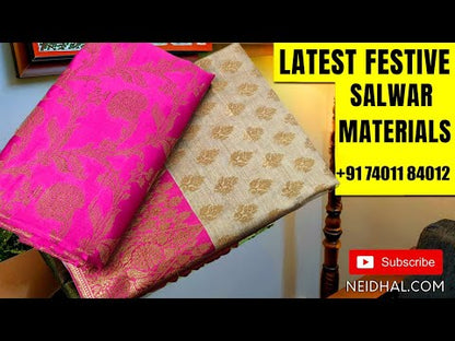 Pastel Green fancy silk cotton unstitched salwar material,(thin, lining needed) digital print, hand embroidery work on daman, matching santoon bottom, dual shaded digital printed silk cotton full length dupatta. OC252508