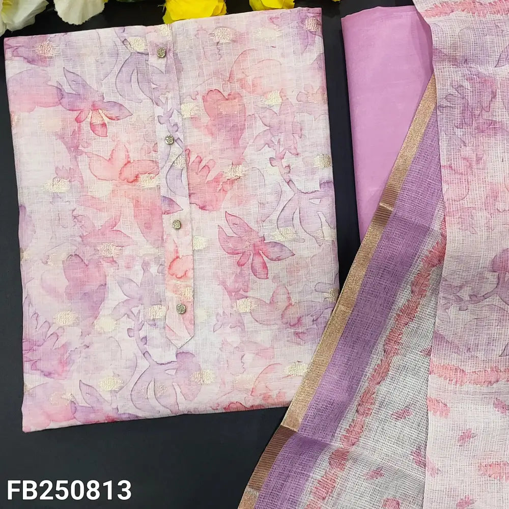 CODE FB250813: Printed fancy kota silk cotton unstitched salwar material fancy buttons on yoke zari buttas all