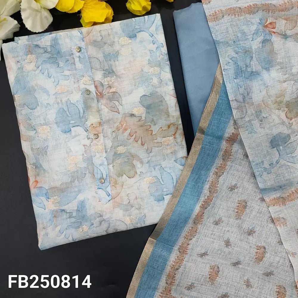 CODE FB250814: Printed fancy kota silk cotton unstitched salwar material fancy buttons on yoke zari buttas all