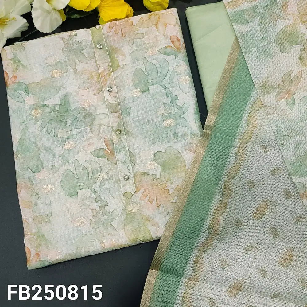 CODE FB250815: Printed fancy kota silk cotton unstitched salwar material fancy buttons on yoke zari buttas all