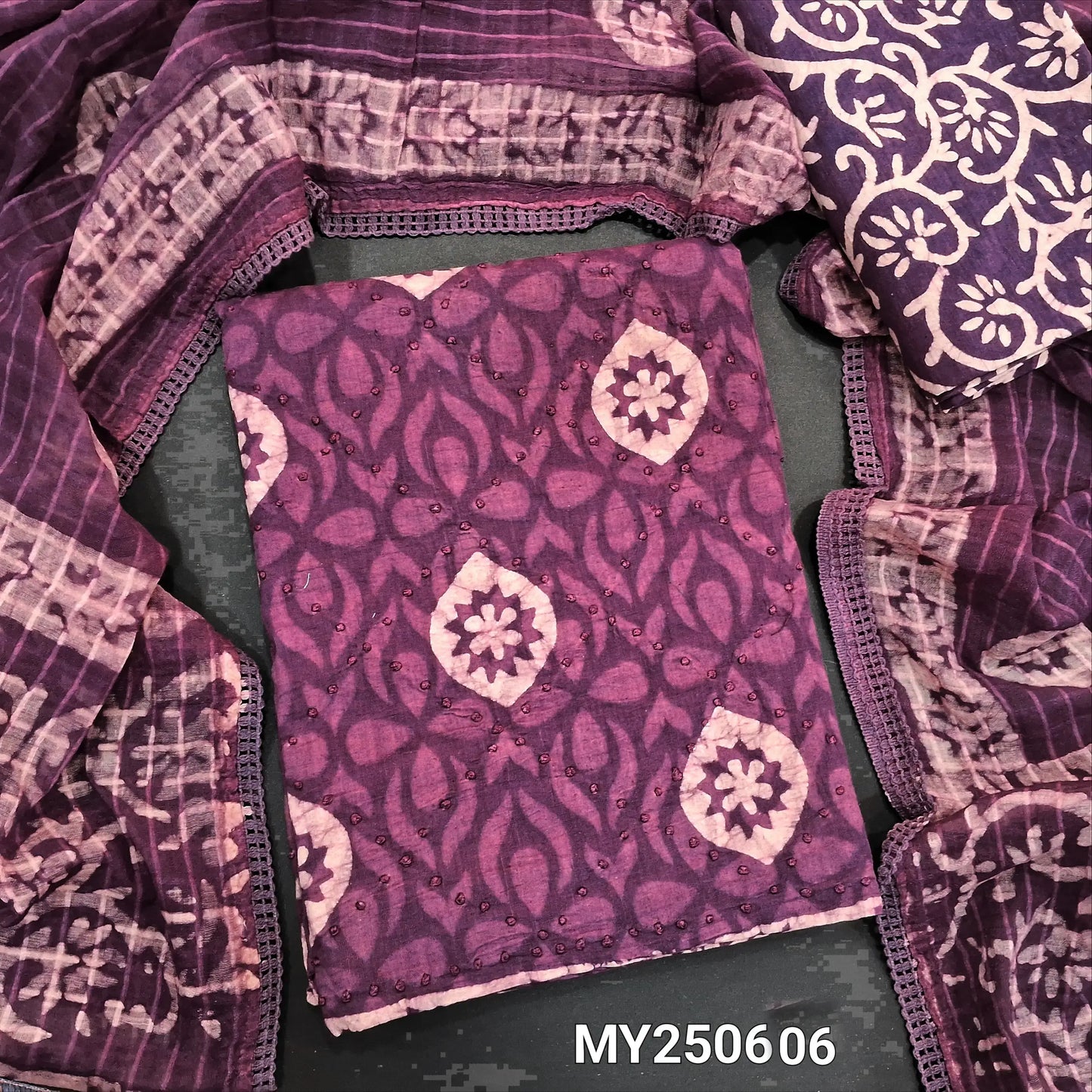Purple batik jakard cotton salwar material my250606-Neidhal