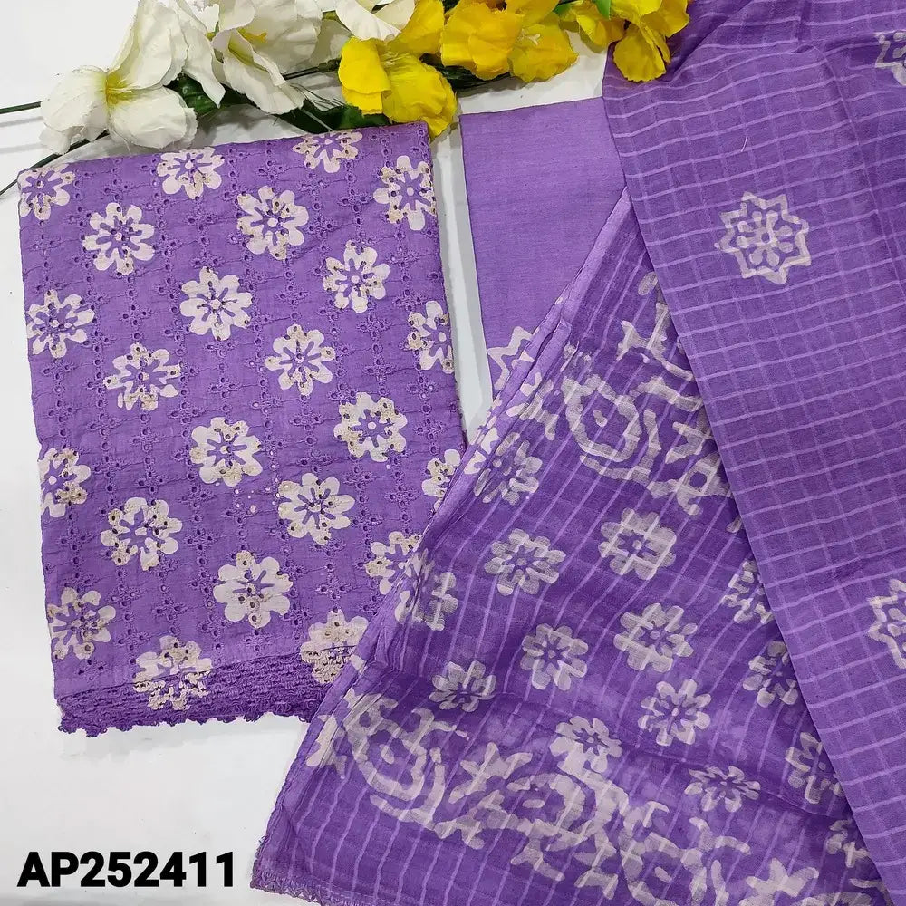 Purple batik schiffli embroidered cotton salwar material ap252411-Neidhal