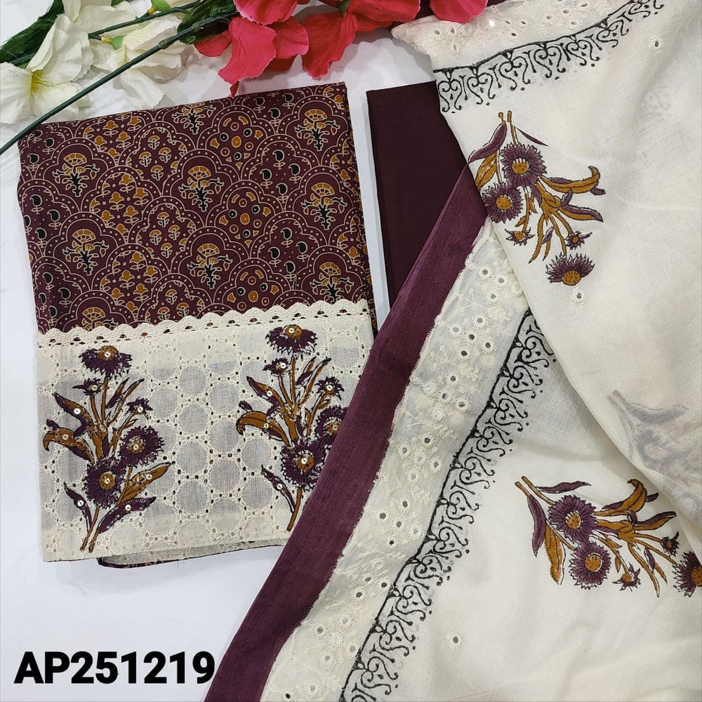 Purple block printed cotton salwar material ap251219-Neidhal