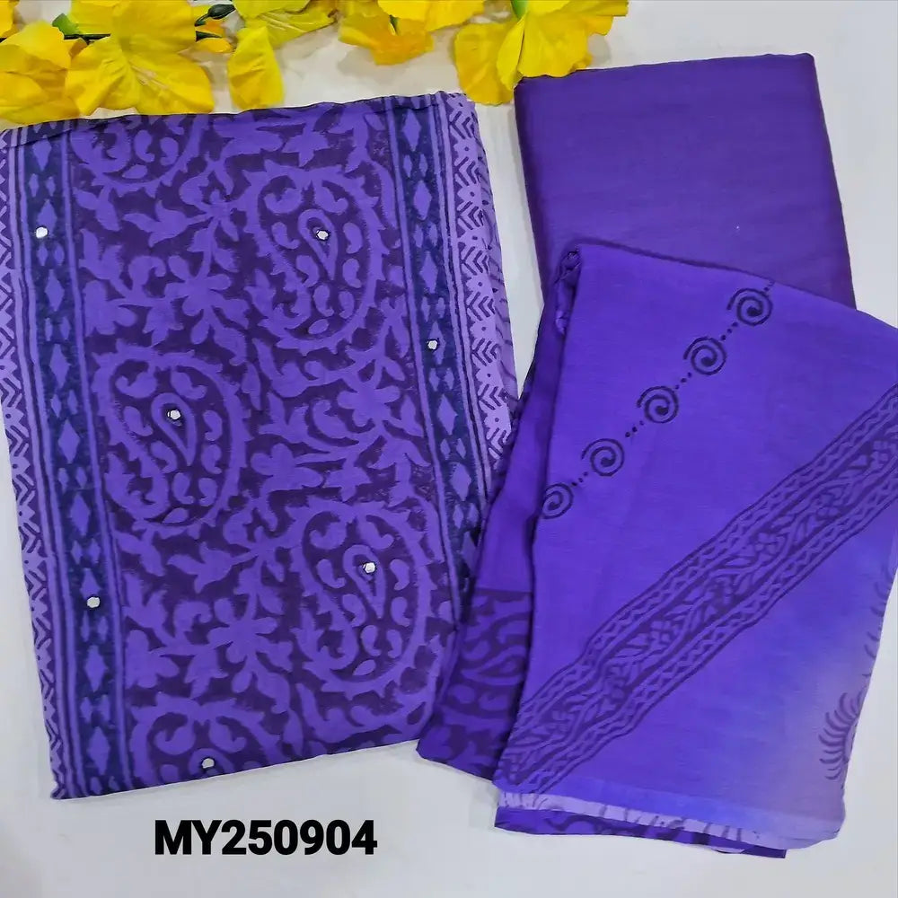 Purple block printed semi georgette salwar material my250904-Neidhal