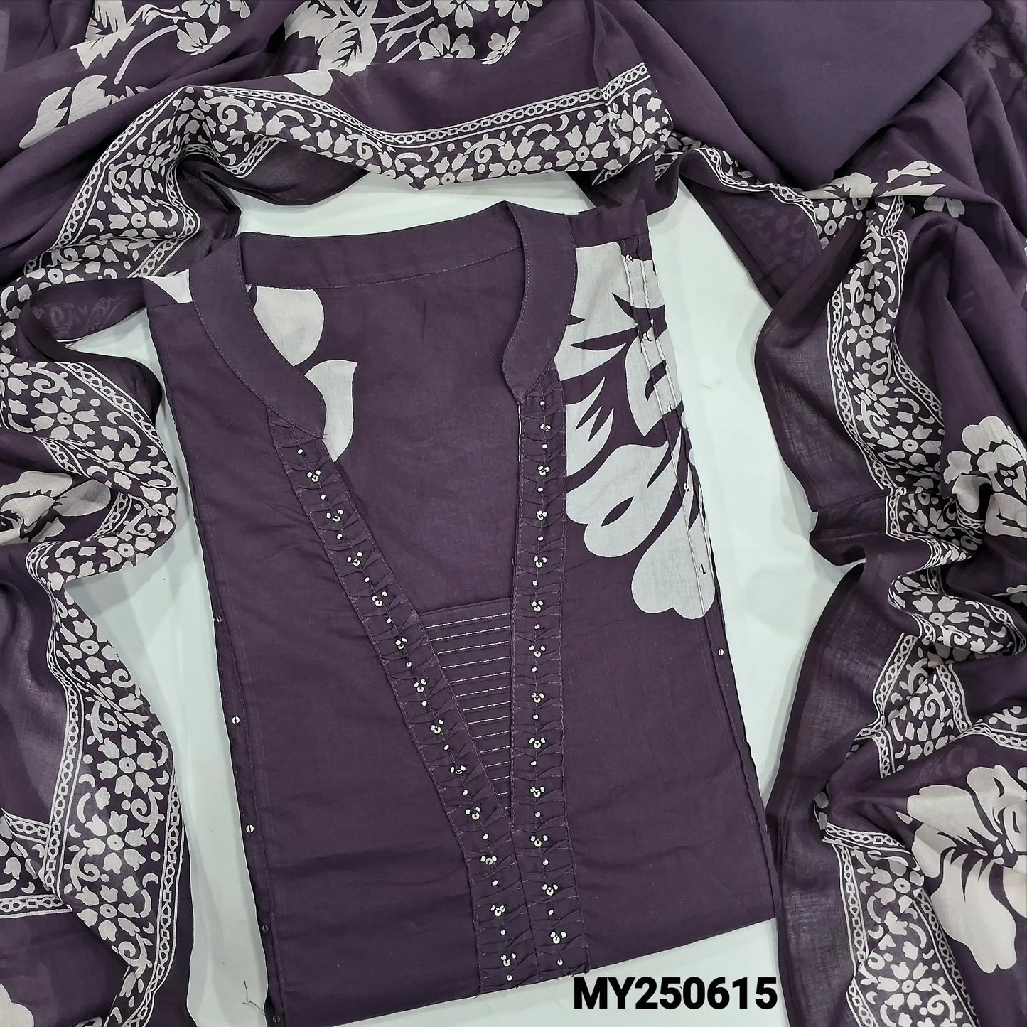 Purple cotton semi stitched salwar material my250615-Neidhal