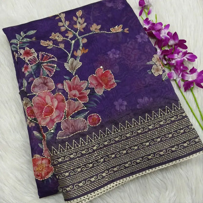 Purple designer digital printed soft silk cotton saree ns100-Neidhal