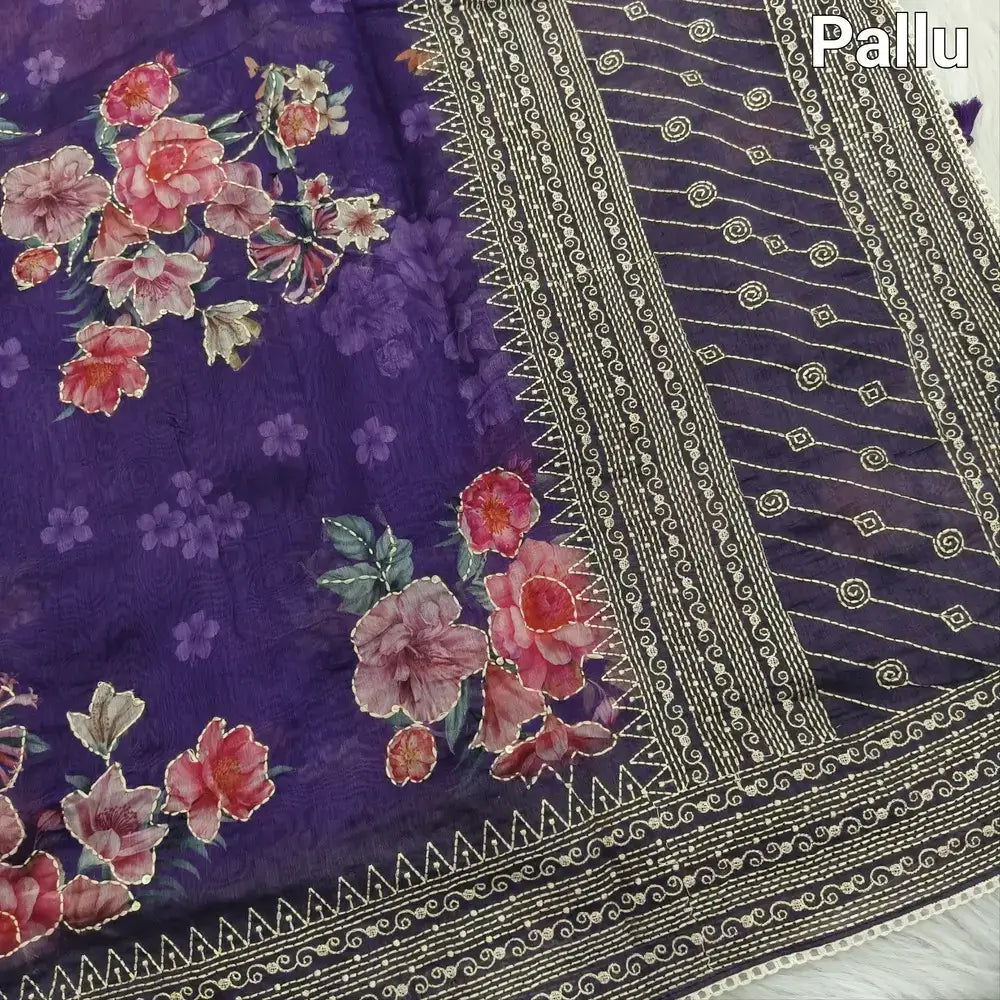 Purple designer digital printed soft silk cotton saree ns100-Neidhal