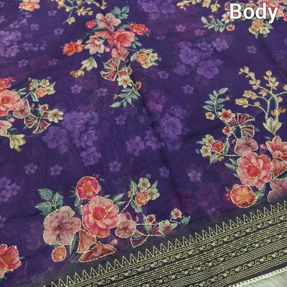 Purple designer digital printed soft silk cotton saree ns100-Neidhal