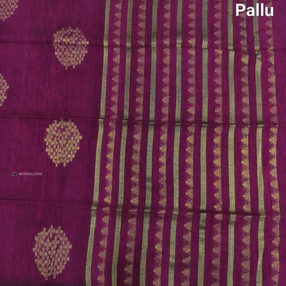 CODE NS06: Dark purple designer pure linen saree hand woven design all over heavy zari lines on pallu plain running