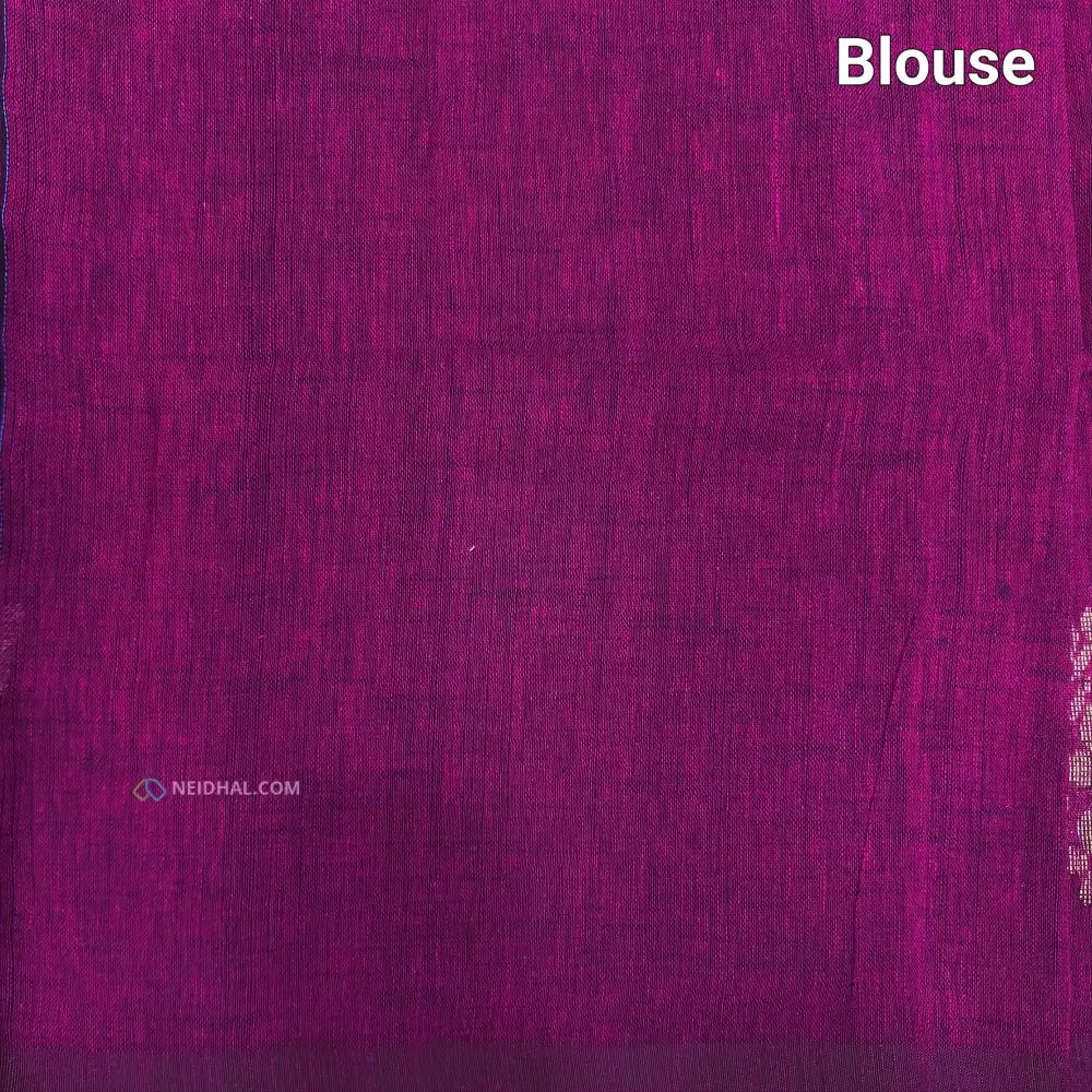 CODE NS06: Dark purple designer pure linen saree hand woven design all over heavy zari lines on pallu plain running