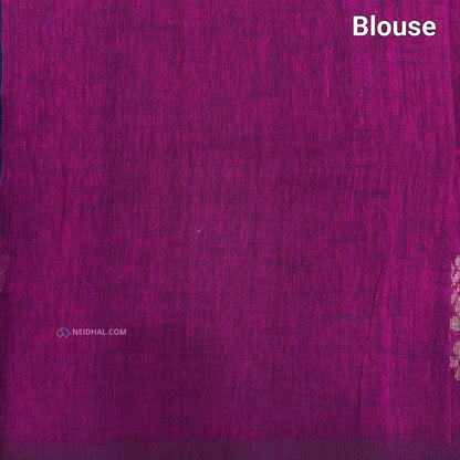 CODE NS06: Dark purple designer pure linen saree hand woven design all over heavy zari lines on pallu plain running