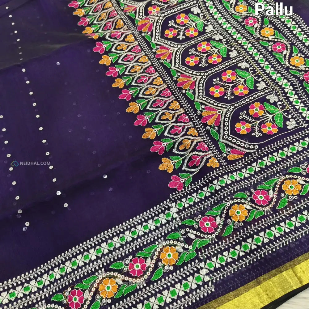 CODE NS23: Purple designers premium organza saree(thin& light weight)sequins weaved along with zari all over