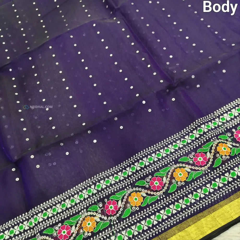 CODE NS23: Purple designers premium organza saree(thin& light weight)sequins weaved along with zari all over