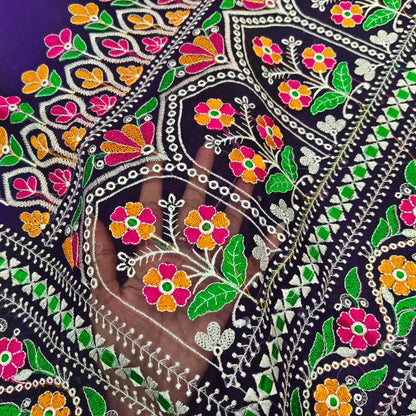 CODE NS23: Purple designers premium organza saree(thin& light weight)sequins weaved along with zari all over