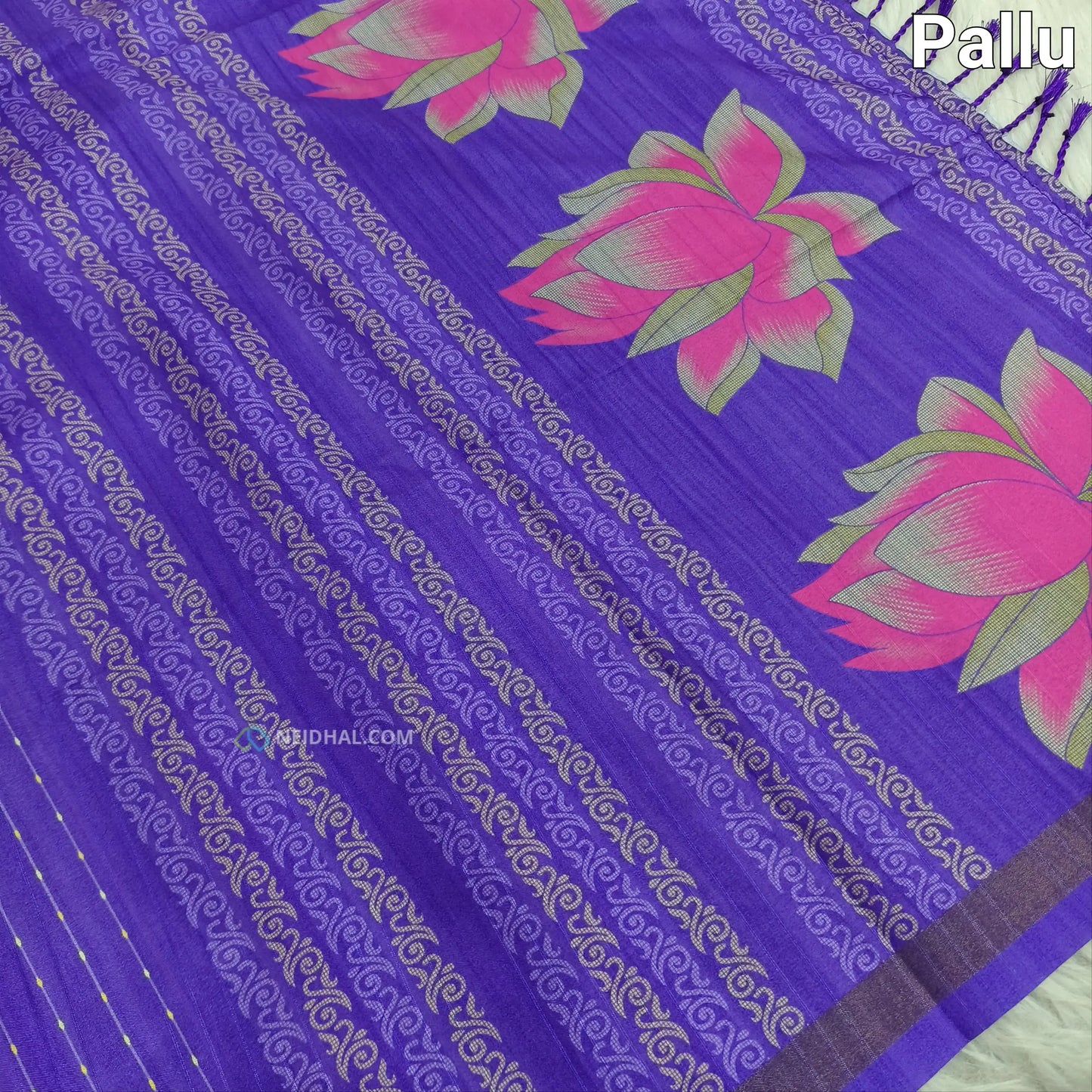 Purple Digital Printed Chappa Silk Saree - Lotus Pallu | Neidhal