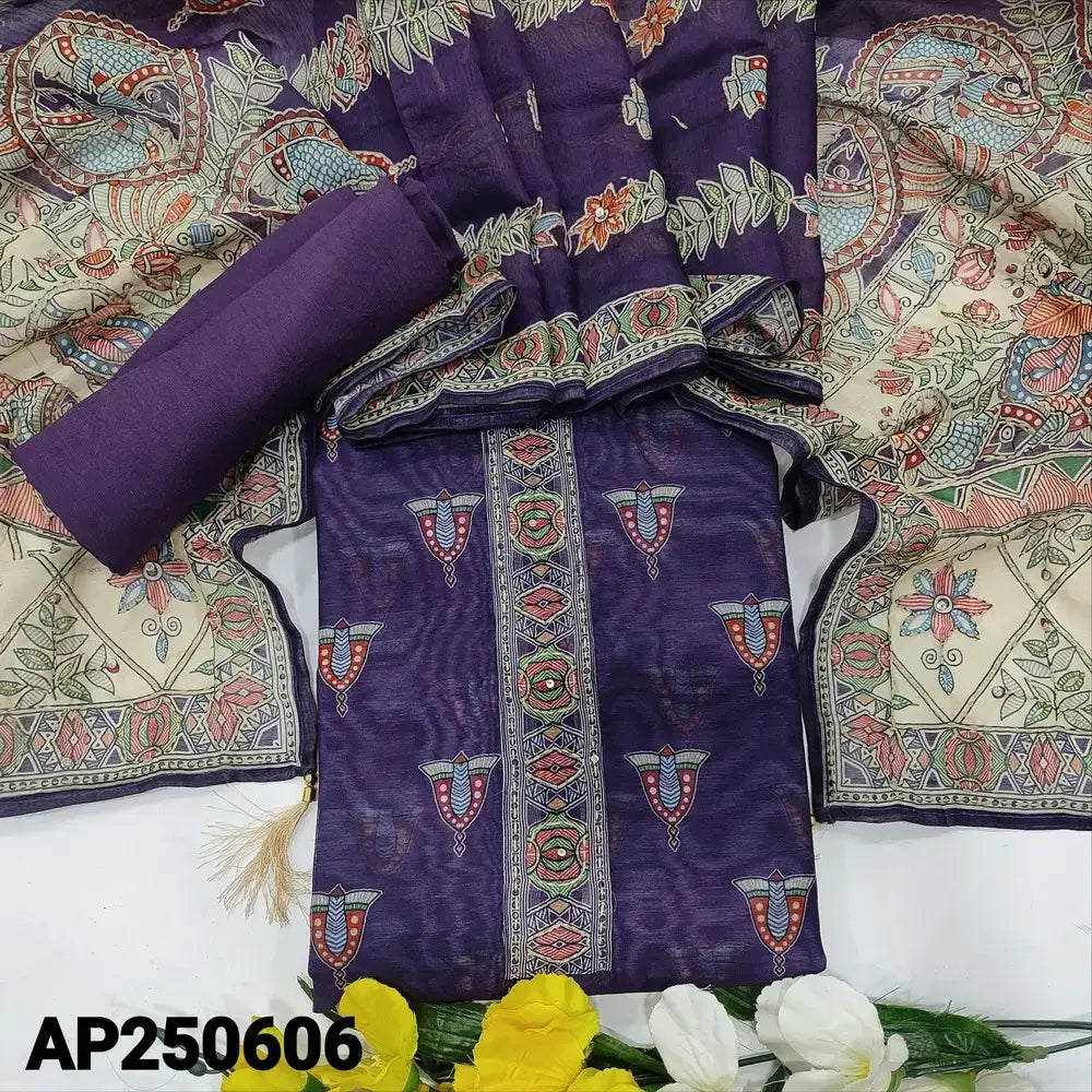 Purple digital printed silk cotton salwar material ap250606-Neidhal
