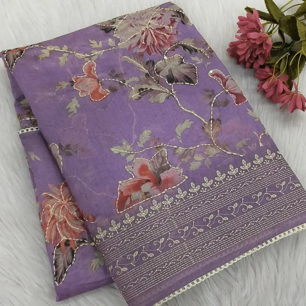 Purple digital printed soft silk cotton saree ns205-Neidhal