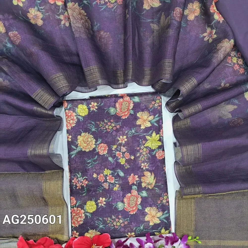 Purple floral printed fancy kota silk cotton salwar material ag250601-Neidhal