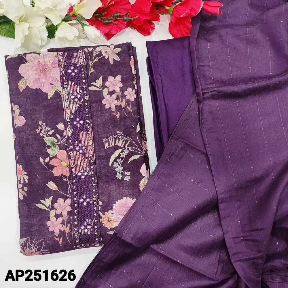 Purple floral printed semi linen salwar material ap251626-Neidhal