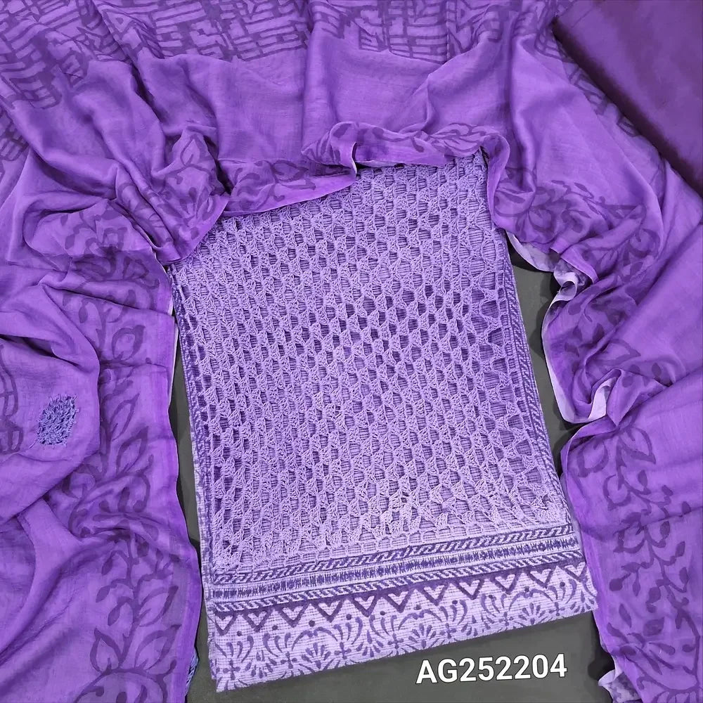 Purple hand block printed premium super net salwar material ag252204 Neidhal