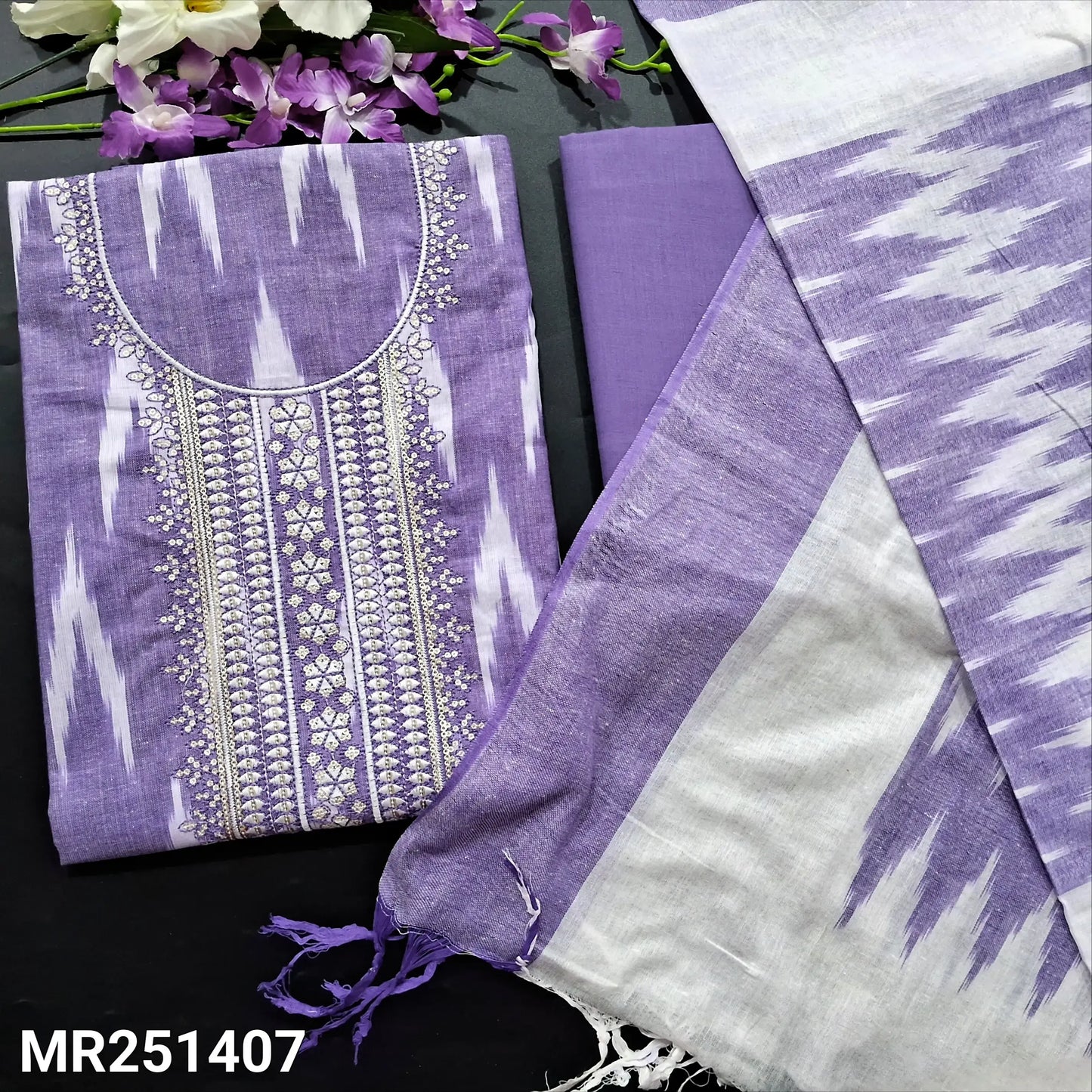 Purple ikat woven cotton salwar material mr251407-Neidhal