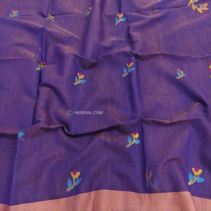 CODE NS25: Dual shaded purple with golden tint jamdani woven slub tissue saree(thin & light weight)jamdani woven pallu