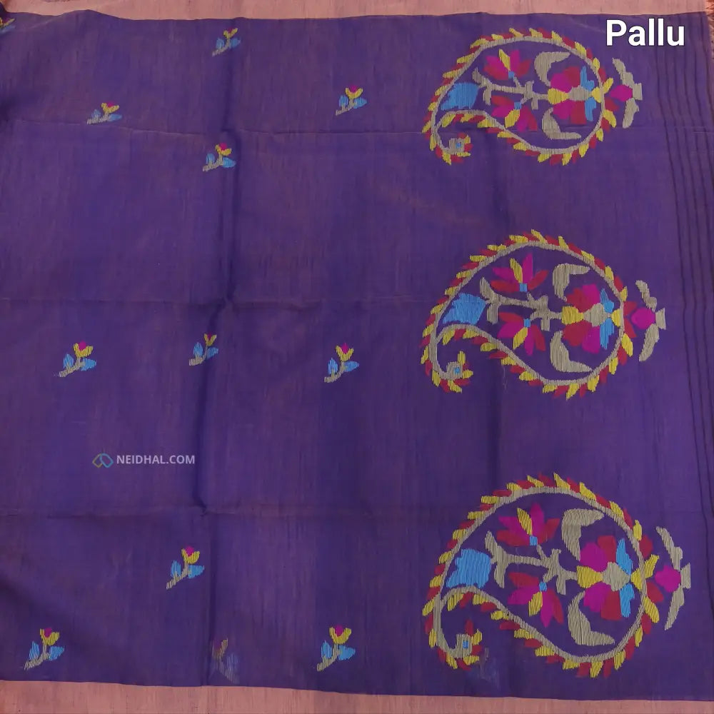 CODE NS25: Dual shaded purple with golden tint jamdani woven slub tissue saree(thin & light weight)jamdani woven pallu