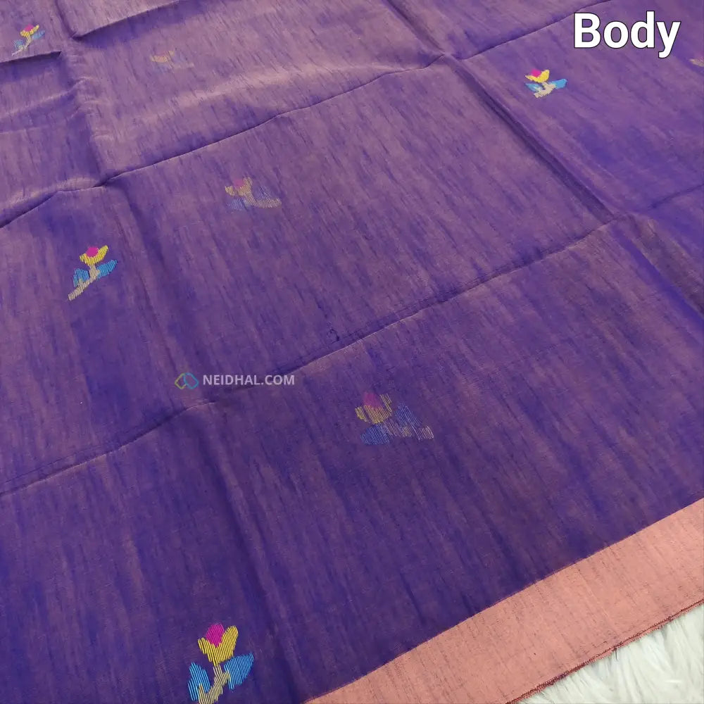 CODE NS25: Dual shaded purple with golden tint jamdani woven slub tissue saree(thin & light weight)jamdani woven pallu