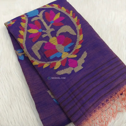 CODE NS25: Dual shaded purple with golden tint jamdani woven slub tissue saree(thin & light weight)jamdani woven pallu