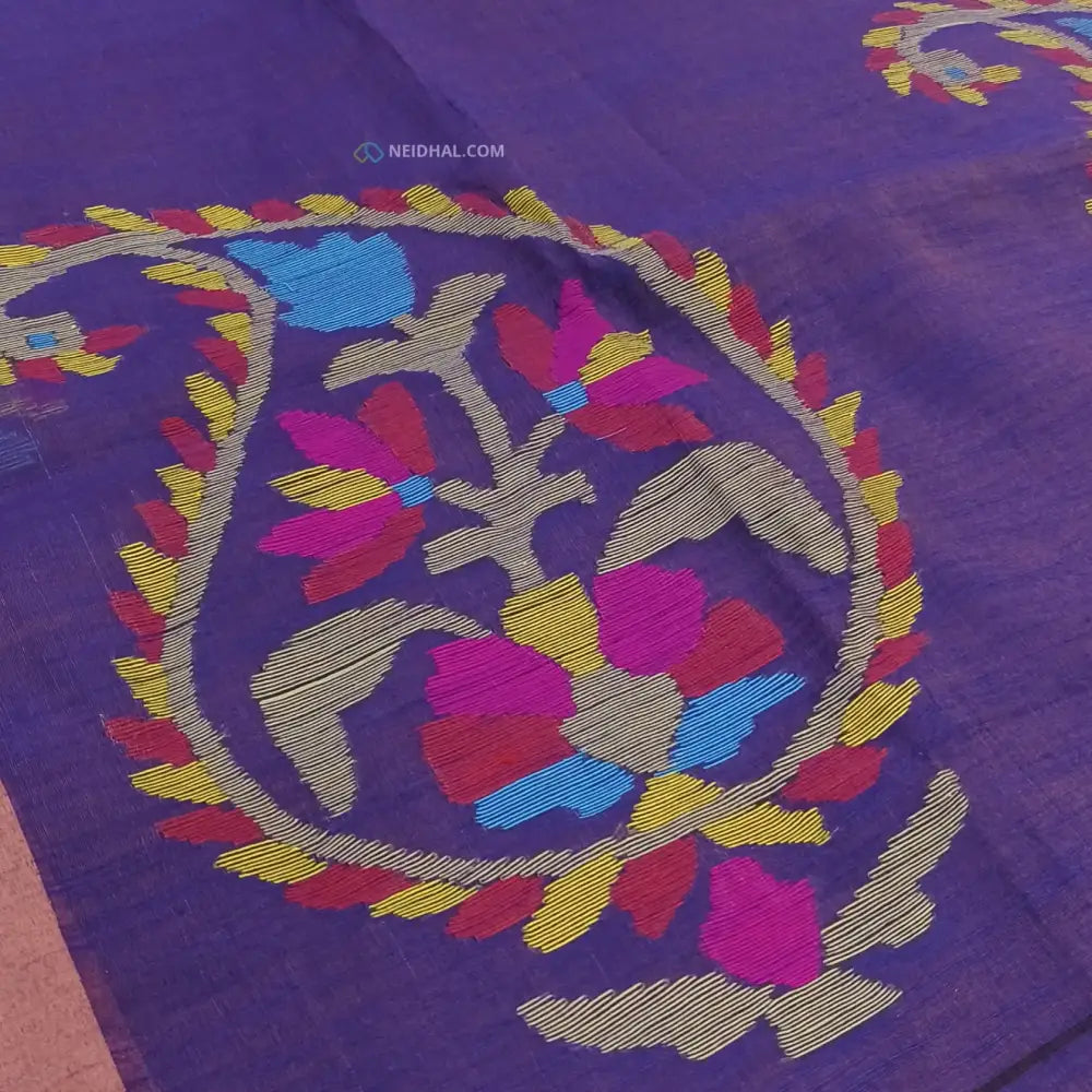 CODE NS25: Dual shaded purple with golden tint jamdani woven slub tissue saree(thin & light weight)jamdani woven pallu