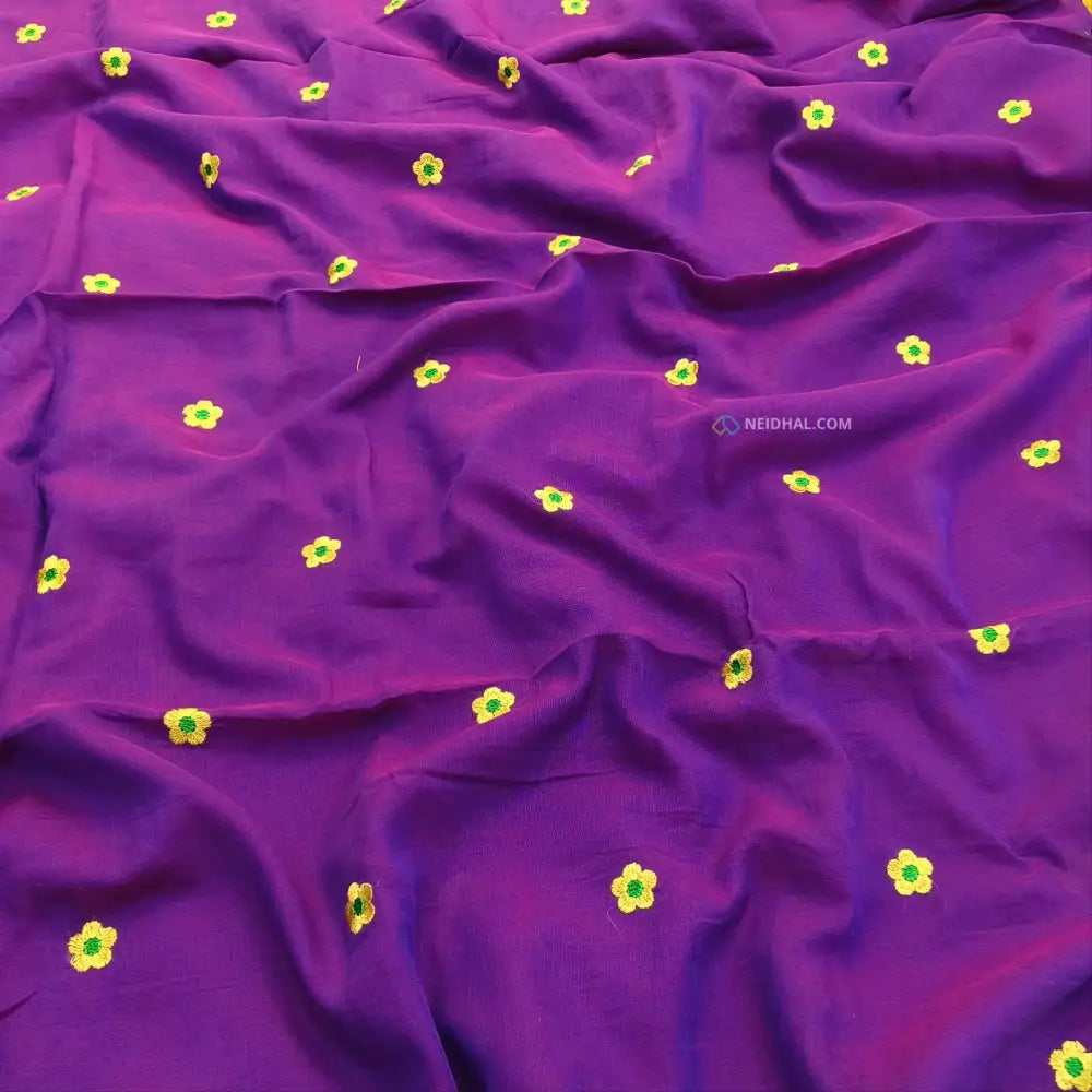 CODE NS03: Purple pure mul cotton saree floral embroidered all over(thin& soft fabric)tassels on pallu plain running