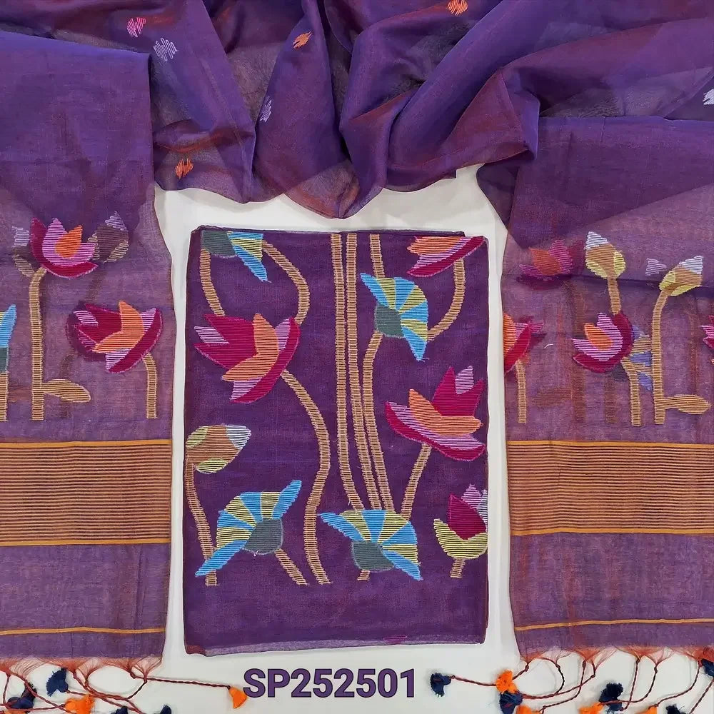 Purple muslin jamdani salwar material SP252501-Neidhal