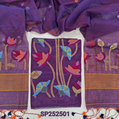 Purple muslin jamdani salwar material SP252501-Neidhal