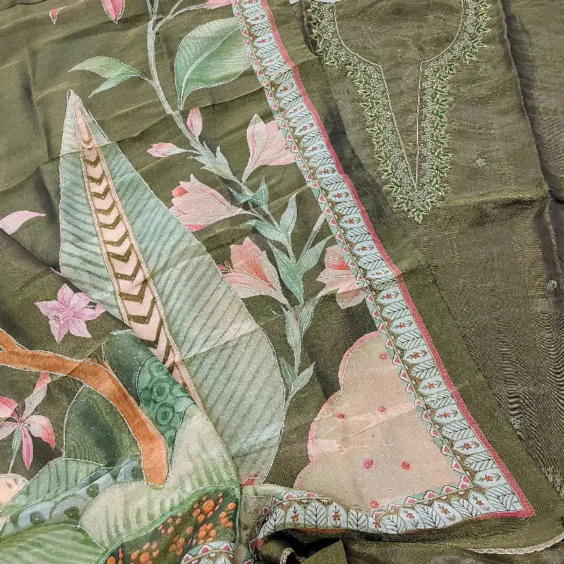 Purple with golden tint pure organza silk unstitched salwar material