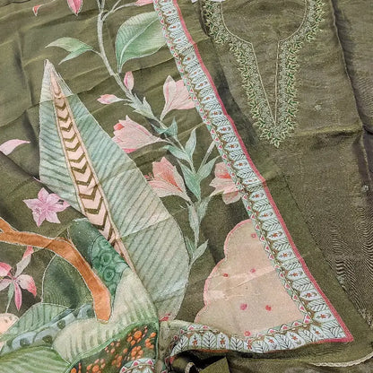 Purple with golden tint pure organza silk unstitched salwar material