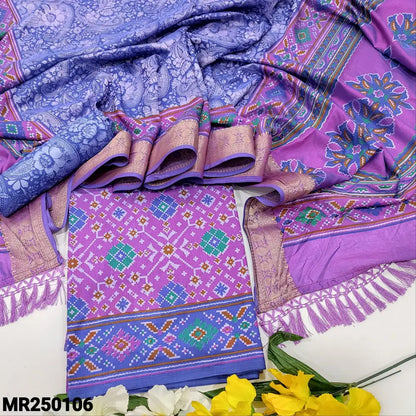 CODE MR250106: Purple patola printed fancy silk cotton unstitched salwar material(thin fabric lining needed)blue