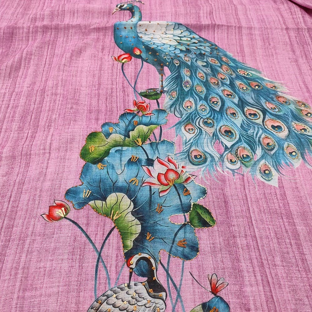 Purple Peacock Printed Semi Linen Salwar Material Ap252201- Neidhal