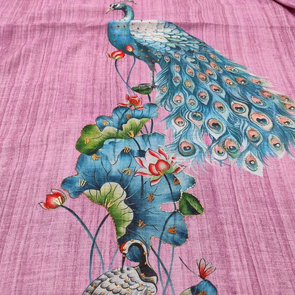 Purple Peacock Printed Semi Linen Salwar Material Ap252201- Neidhal