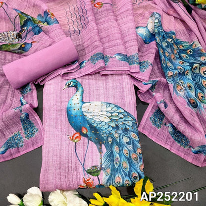 Purple Peacock Printed Semi Linen Salwar Material Ap252201- Neidhal