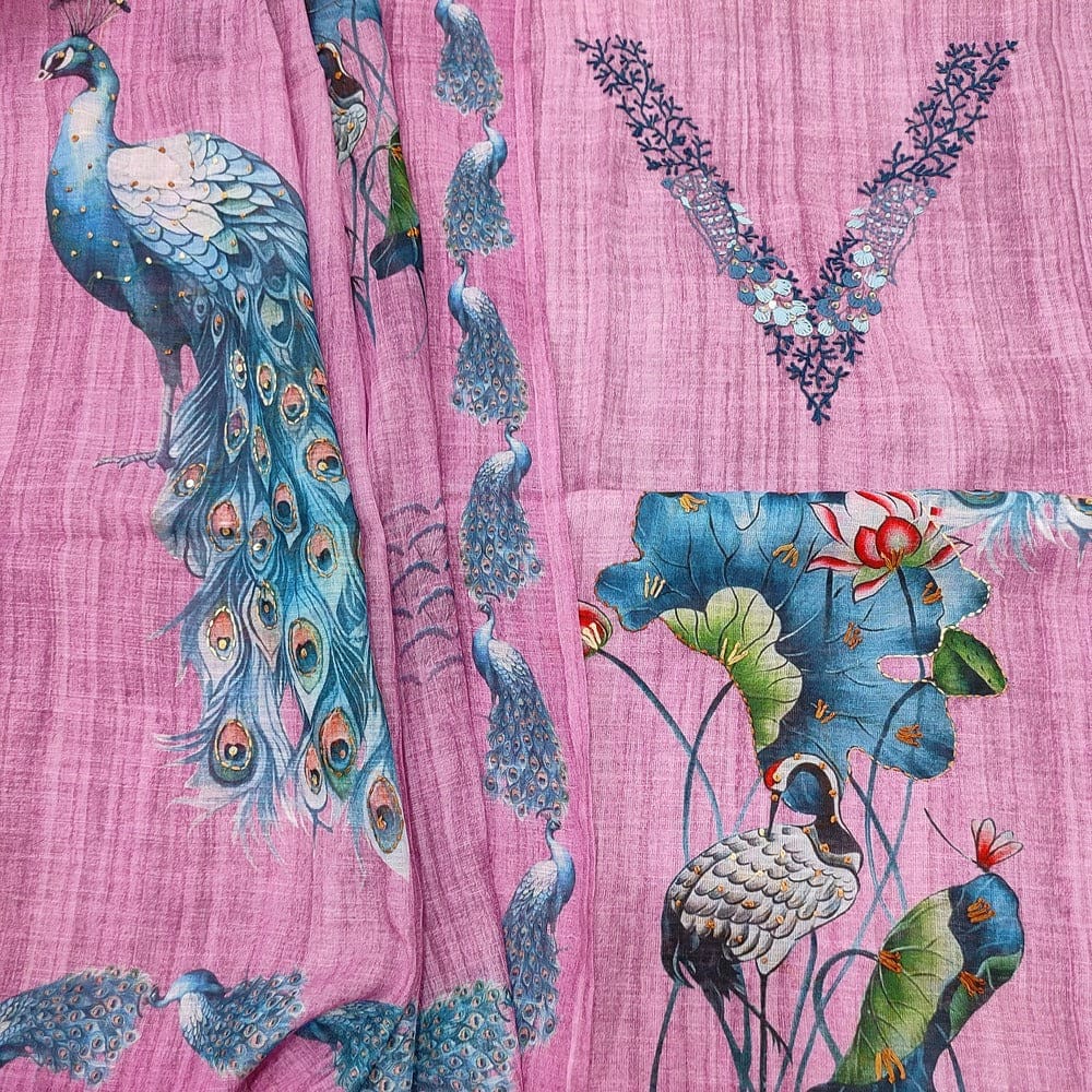 Purple Peacock Printed Semi Linen Salwar Material Ap252201- Neidhal
