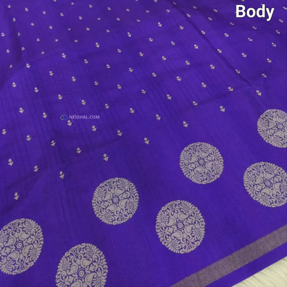 CODE NS09: Purple printed chappa silk saree jakard design all over chakra print with gold tissue borders printed short
